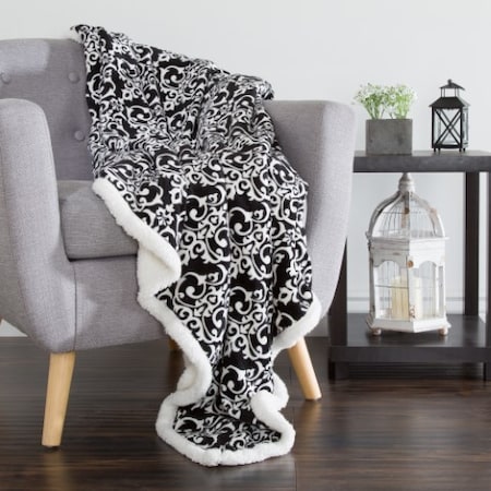 Hastings Home Fleece Sherpa Blanket Throw - Black/White 708814OTR
